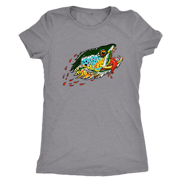 Badgers Water Wolf - Brown Trout - Womens Fly Fishing Tee - Quietforest 