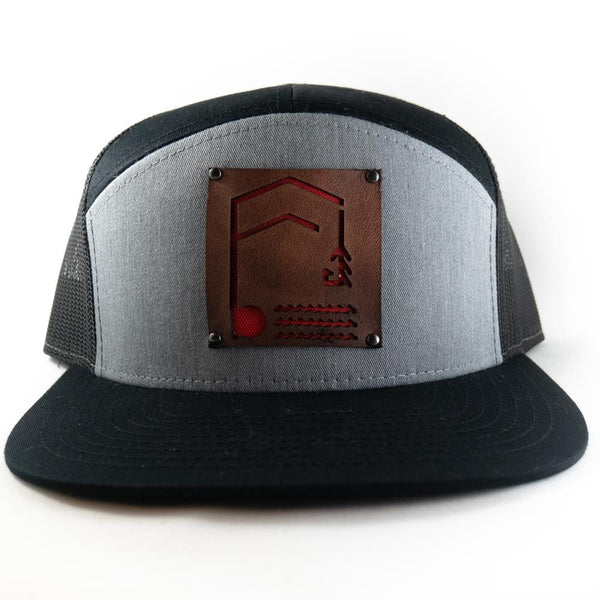Geometric Foundry - Leather Patch - 7 Panel Trucker Hat - Quietforest 
