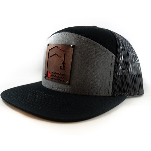 Geometric Foundry - Leather Patch - 7 Panel Trucker Hat - Quietforest 
