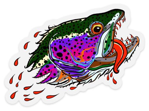 Badgers Water Wolf - Rainbow Trout - Clear Sticker - Quietforest 