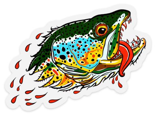 Badgers Water Wolf - Brown Trout - Clear Sticker - Quietforest 