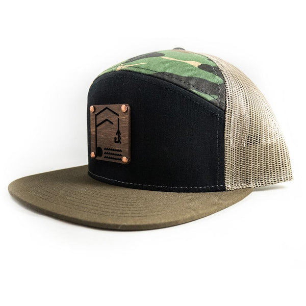 Geometric Foundry - Wooden Patch - 7 Panel Trucker Hat