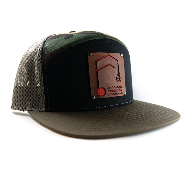 Geometric Foundry - Leather Patch - 7 Panel Trucker Hat - Quietforest 