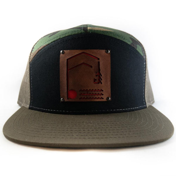 Geometric Foundry - Leather Patch - 7 Panel Trucker Hat - Quietforest 