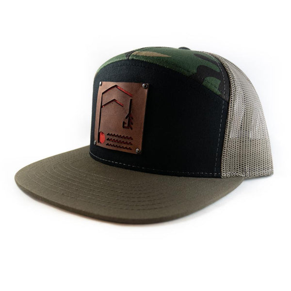 Geometric Foundry - Leather Patch - 7 Panel Trucker Hat - Quietforest 